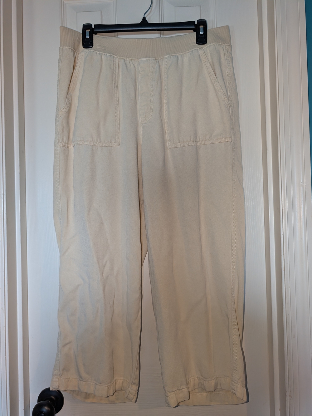 Women's Cream Casual Elastic-Waist Pants